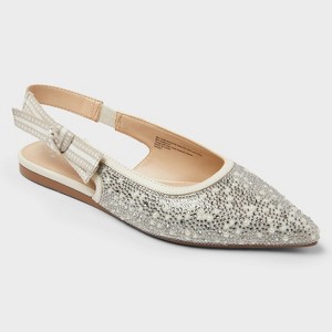 Women's London Beaded Bow Sling Back Flats - A New Day™ Silver - 1 of 4
