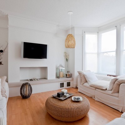 Natural Twine Shade Mini Pendant Light with White Cord