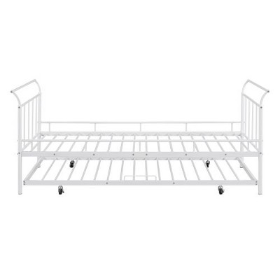 Metal Twin Daybed with Elegant Curved Handle Styling and Accompanying Twin Trundle Bed