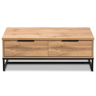 Oak Brown and Black Rectangular Coffee Table with Storage