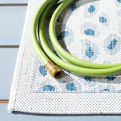 Ivory and Blue Non-slip Synthetic Square Rug
