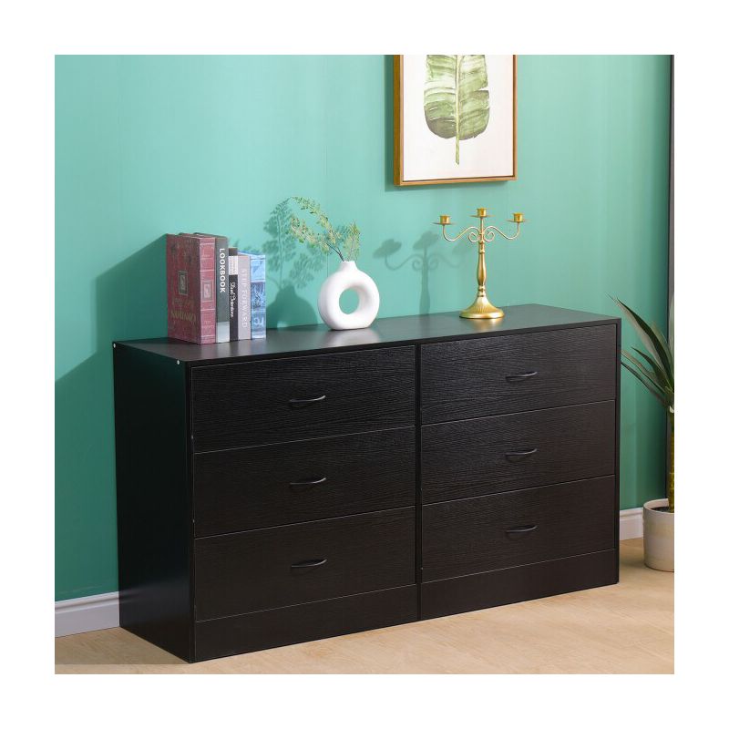 SUGIFT 6 Drawer Dresser, Modern Wood Chest of Drawers for Bedroom, Black, 1 of 8