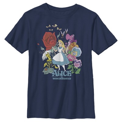 Boy's Alice In Wonderland Alice And The Talking Flowers T-shirt - Navy ...