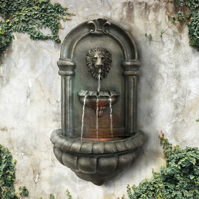 Antique Bronze Lion Head Wall Fountain with LED Lights