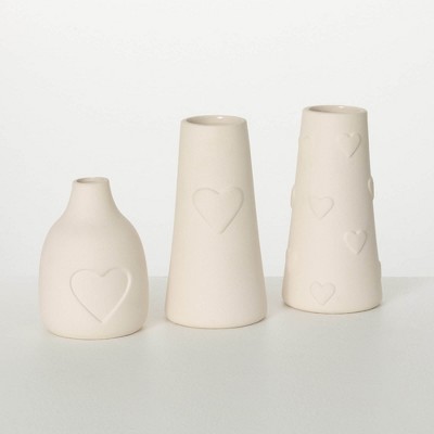 Sullivans 5", 6.5" & 6.5" Heart Vase Set of 3, White
