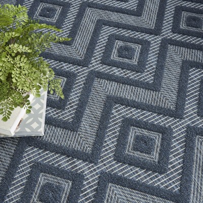 Modern Navy Diamond 7' x 10' Easy-Care Outdoor Rug