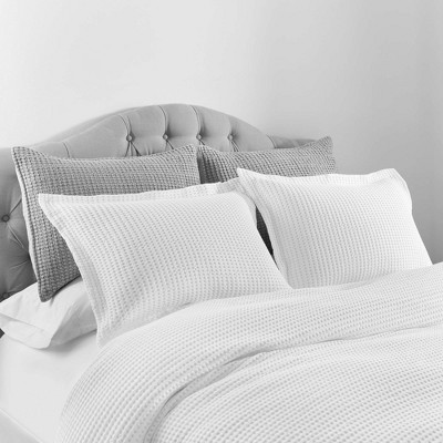 Bright White Cotton Waffle Weave Duvet Set with Shams