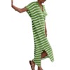 Clearlove Womens V Neck Striped Ribbed Knit Dresses Short Sleeve Slit Stretch Loose Maxi Summer Dress - 2 of 4
