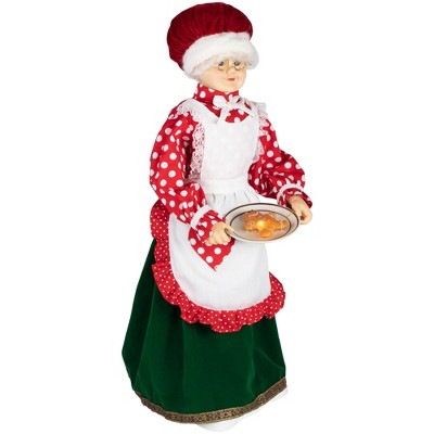 24" Animated Mrs. Claus with Gingerbread Cookie in Festive Attire