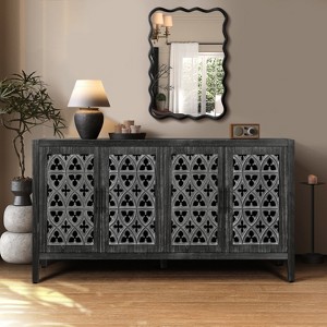 59.8"W Hollow Four Door Antique Sideboard , American Country Style Buffet Storage Cabinet Suitable for Living Room, Kitchen - ModernLuxe - 1 of 4