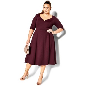 Women's Plus Size Cute Girl Elbow Sleeve Dress - oxblood | CITY CHIC - 1 of 4