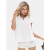 EXLURA Women's 2025 Summer Cap Sleeve Tops Loose Button Down Dress Shirt Casual V Neck Pleated Textured Work Blouse - 4 of 4