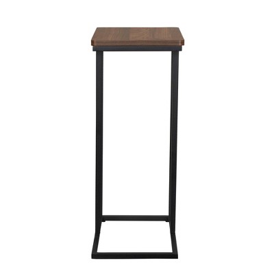 Mid-Century Walnut and Black Metal C-Shaped End Table
