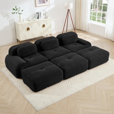 Aukfa Modular Corduroy Sectional Sofa with Ergonomic Support - Pet Friendly, Easy Assembly, Non-Slip Base Design