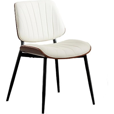 coucheta Wooden Dining Chairs Set of 2, Modern PU Leather Upholstered Accent Chairs with Shell Strips&Walnut Bentwood Back, for Dining, Kitchen,White
