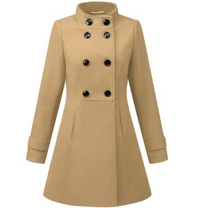 INSPIRE CHIC Women's Stand Collar Double Breasted Slant Pockets Trendy Outwear Winter Coat - 1 of 4