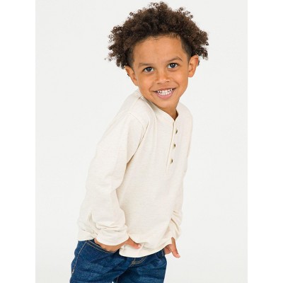 RuggedButts Little Boys Knit Long Sleeve Henley Tee - Heathered Oatmeal, 7 — фото 3