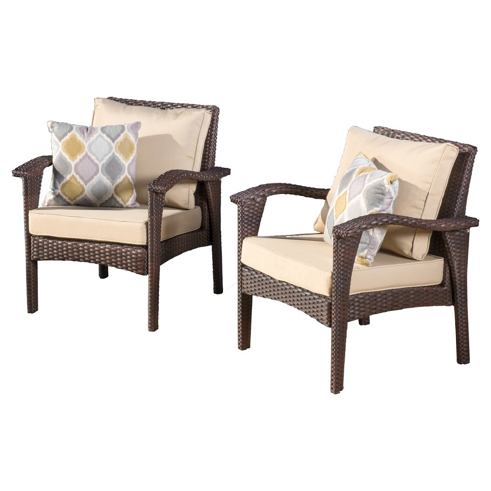 Honolulu Set of 2 Wicker Patio Club Chair With Cushion - Brown - Christopher Knight Home