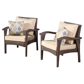 Honolulu Set of 2 Wicker Patio Club Chair With Cushion - Brown - Christopher Knight Home