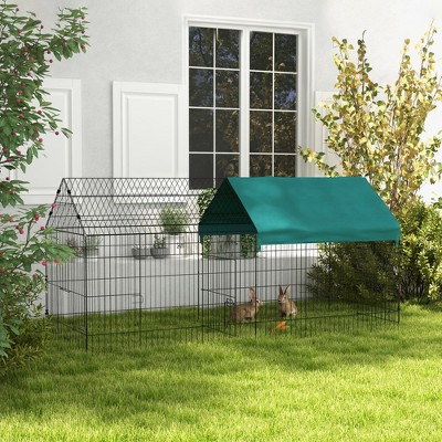 Akoasm 87 Inch Small Playpen & Yard Fence with Roof For Rabbits, Chicken And Chinchillas Indoor & Outdoor-Green