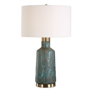 Uttermost Dauphine Table Lamp-Volcanic Deep Teal Glaze with White Linen Shade - 1 of 4