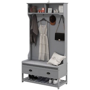 Aghana Digitals Modern Entryway Organizer: Black 3-in-1 Hall Tree with Padded Bench, 4 Hooks, 3 - 1 of 4