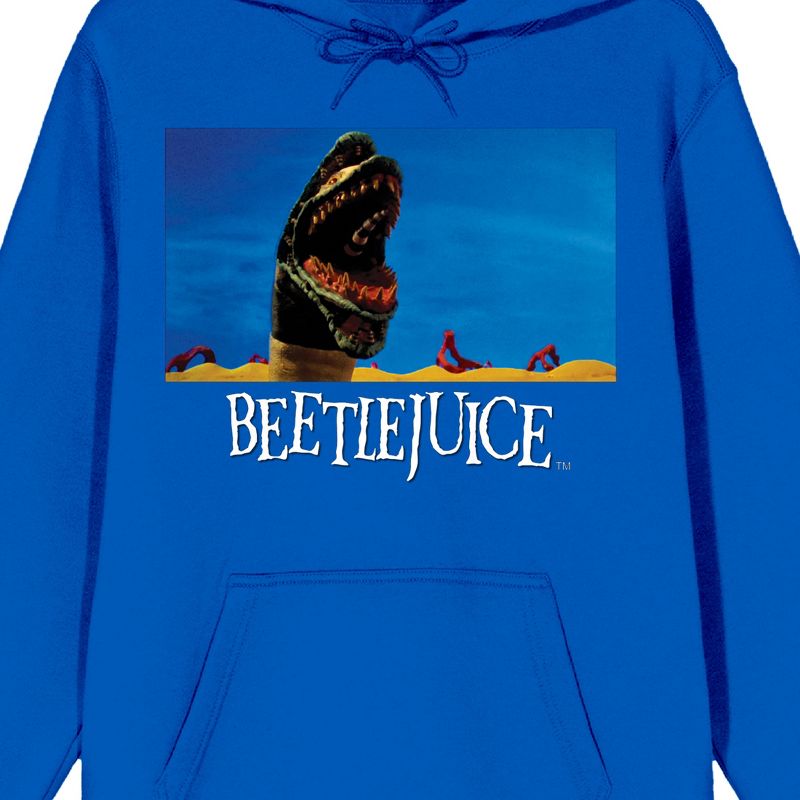 Beetlejuice Sandworm Monster Logo Long Sleeve Royal Blue Men's Hooded Sweatshirt, 2 of 4
