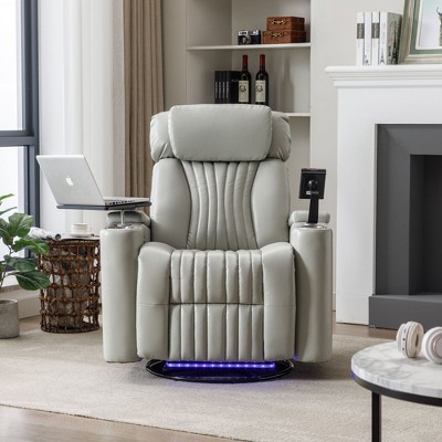 CAVINAS 18" Modern Power Swivel Recliner Chair,Upholstered Home Theater Seating with 360°Swivel Tray Table,Phone Holder and Cup Holder