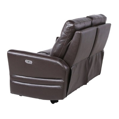 Brown Faux Leather Power Reclining Loveseat with Storage