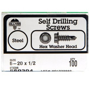 Hillman No. 6-20 X 1/2 in. L Hex Hex Washer Head Self- Drilling Screws 100 pk - 1 of 1