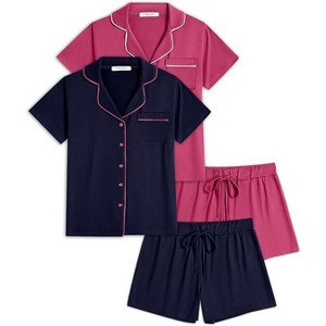 Ekouaer 2 Pack Womens Pajamas Set Button Down Summer Sleepwear Short Sleeve Comfy Pjs Loungewear Set - 1 of 4