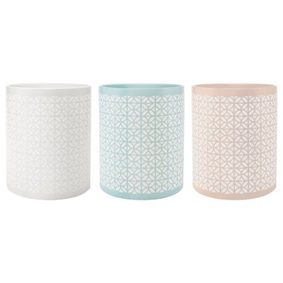 Felix White Embossed Diamond Motif Resin Wastebasket