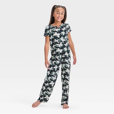 Girls' 2pc 'Butterflies' Short Sleeve Ribbed Pajama Set - Cat & Jack™ Black/White XL