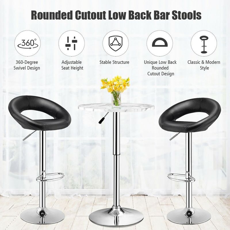 Costway Set of 2 Bar Stools Adjustable PU Leather Barstools Swivel Pub Chairs Black New Low Back, 4 of 12