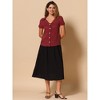 INSPIRE CHIC Women's Polka Dots Short Sleeve Piped Button Down Work Top - 3 of 4