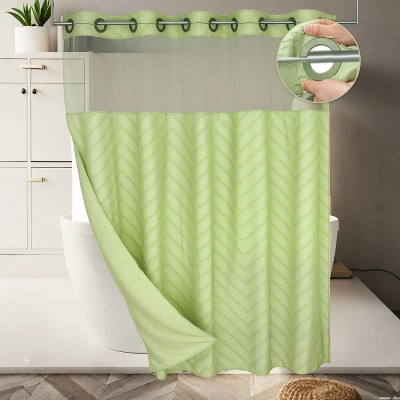 LunaLulinlk No Hook Green Boho Tufted Hotel Shower Curtain