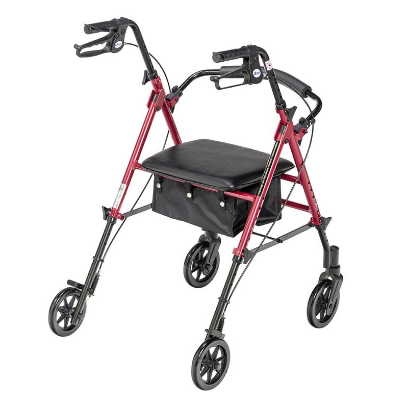 Drive Medical Adjustable Height Aluminum Frame Transport Rollator with 6 Inch Caster Wheels for Home, Hospital, or Nursing Facility, Red, 3 of 7