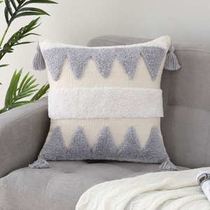 18*18in Modern Decorative Square Tufted Pillow Cover with Tassels, Soft Pillow Sham Case for Sofa Couch Bedroom Car Living Room Inverted - 1 of 3