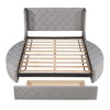 YOOCOZZ Queen Size Velvet Upholstered Platform Bed with Wingback Headboard, Storage Drawer and Side Storage Stools - 3 of 4