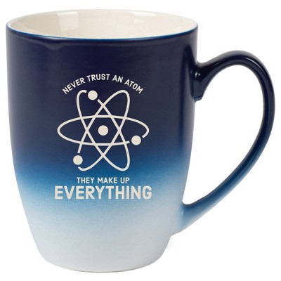 100 North Atom Design 10 Ounce Navy Blue and White Two Toned Ombre, Comfortably Fits Your Hands, Ceramic Tea Coffee Cup Mug, Never Trust An Atom They