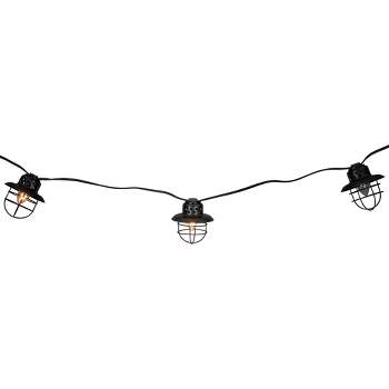 Northlight 10-Count Black Caged Fisherman Lantern Patio String Light Set - 9' Black Wire