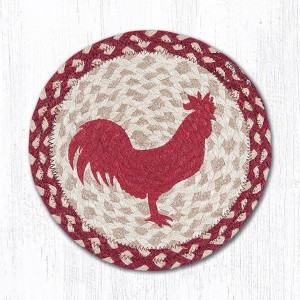 Earth Rugs Round Trivet – Red Rooster Printed Country Farm Design, 10"x10", Braided Natural Jute - 1 of 3
