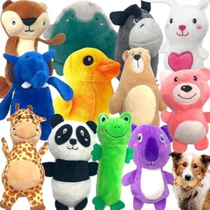 Jalousie 12 Pack Plush Animal Dog Toy, Premium Squeaky Chew Toys for Small Medium Dogs, Stuffed Puppy Toys for Pets - Dental Cleaning & Stress Relief - 1 of 1