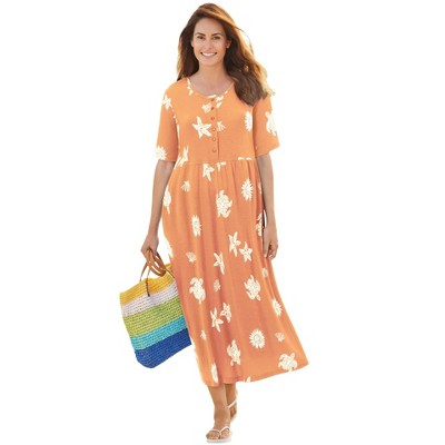 Woman Within Plus Size Stamped Empire Waist Dress