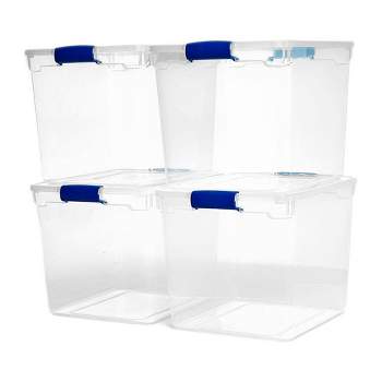 Homz 15.5 Qt Plastic Multipurpose Stackable Clear Storage Container Bins  With Lid For Home Or Office Organization, Gray Latch (4 Pack) : Target