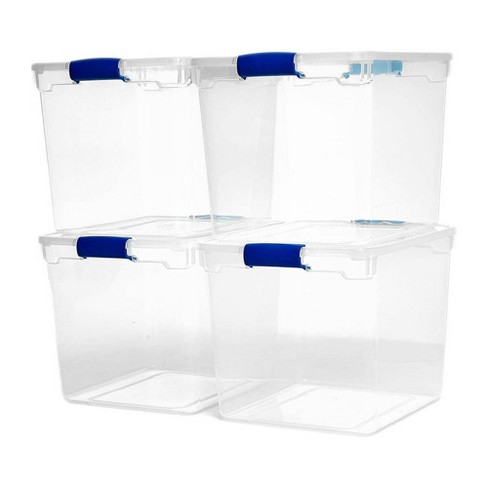 Homz Heavy Duty Modular Clear Plastic Stackable Storage Tote Containers  with Latching and Locking Lids, 31 Quart Capacity, 4 Pack
