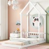 CAVINAS Kids Montessori Bed with House-shaped Headboard,Wood Floor Bed with Semi-fence Design,Twin/Fill Size Toddler Bed for Bedroom,Gray/White/Brown - 2 of 4