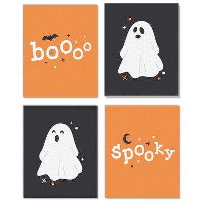 Big Dot of Happiness Spooky Ghost - Unframed Ghouls Halloween Linen Paper Wall Art - Set of 4 - Artisms - 8 x 10 inches