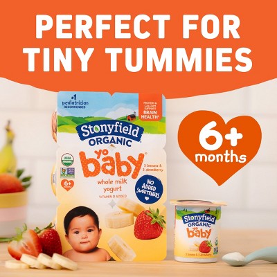 Stonyfield Organic YoBaby Whole Milk Baby Yogurt Cups Banana and Strawberry - 24oz/6ct