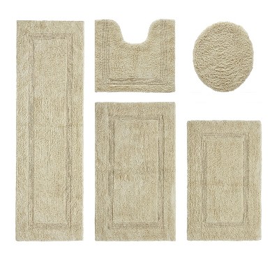 Lux Premium 100% Cotton Tufted Solid Reversible 5 PC Bath Rug Set – Ultra-Soft, Water-Absorbent, Durable, Machine Washable Bathroom Rug